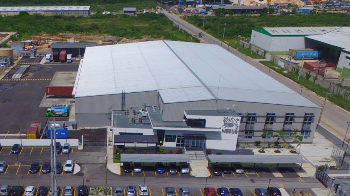 198x398 prefab commercial steel building distribution center, nestle, jamaica