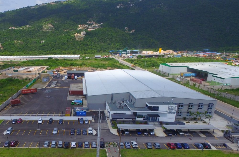 198x398 prefab commercial steel building distribution center, nestle, jamaica