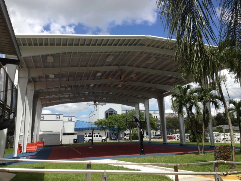 70x102, steel building airnasium, The Seminole Tribe of Florida, Howard Tiger Rec Center, recreational sports facility, White, Hollywood, Florida, United States