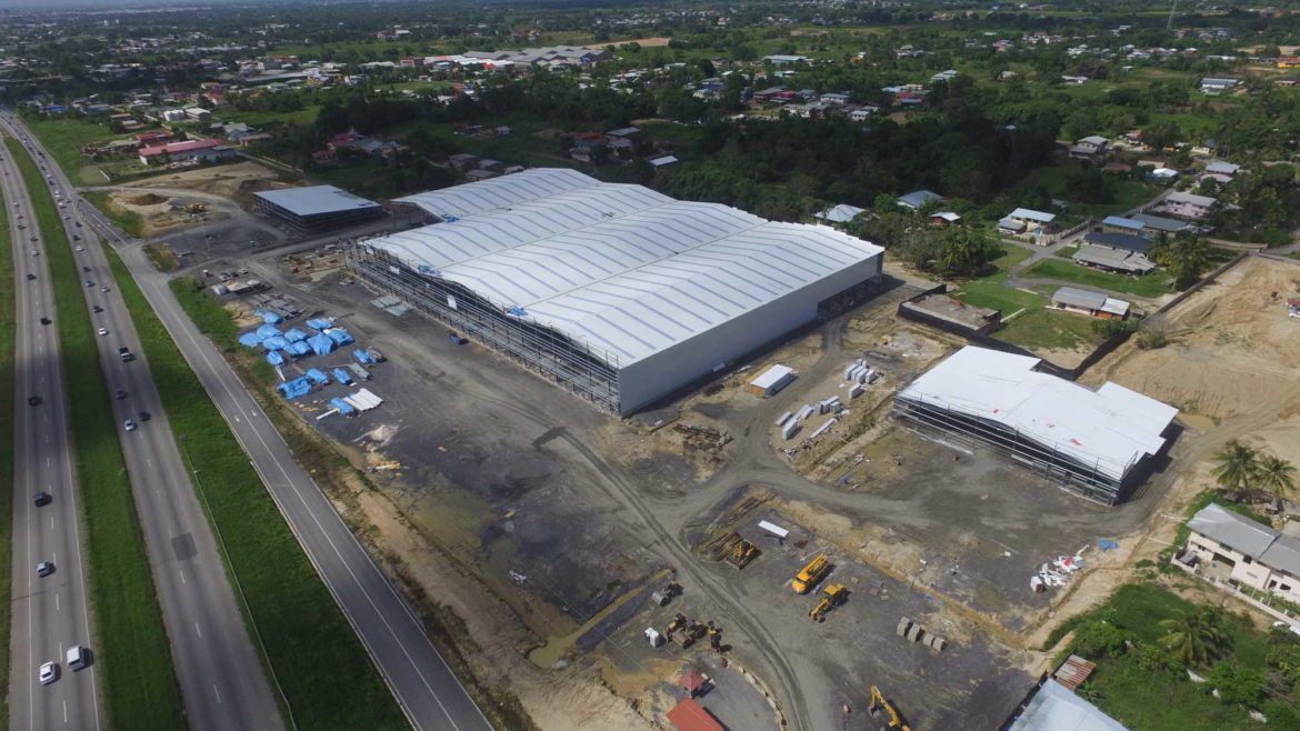 Unicomer industrial prefabricated multistory steel building warehouse, office building and distribution center located in Freeport, Trinidad