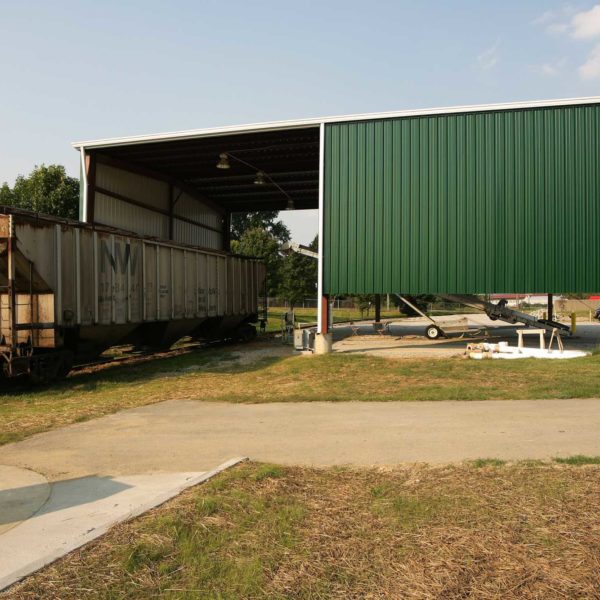 40x75 Green Railroad Canopy Steel Building located in Louisville Kentucky