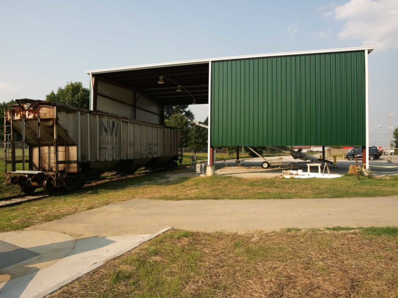 40x75 Green Railroad Canopy Steel Building located in Louisville Kentucky