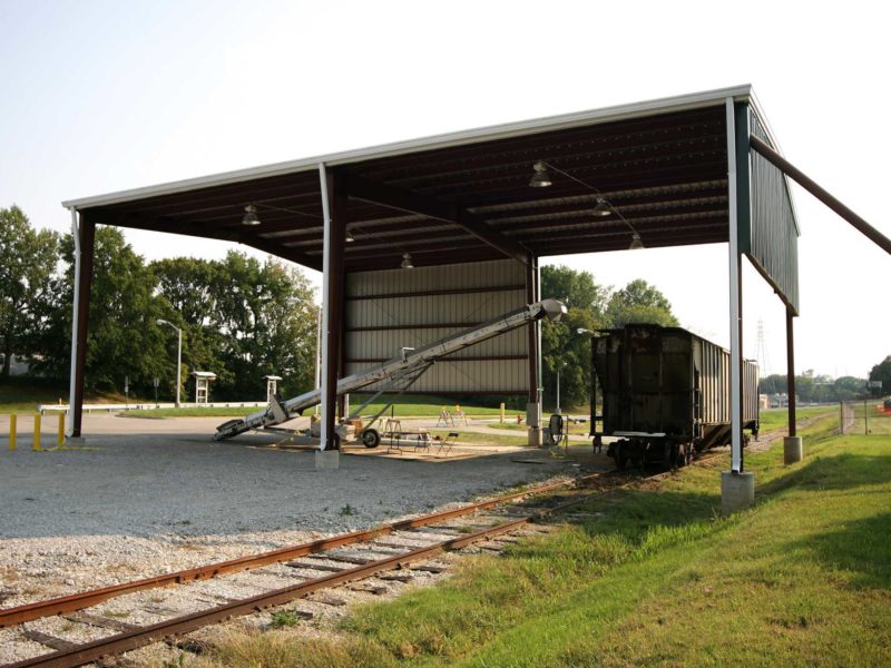 40x75 Green Railroad Canopy Steel Building located in Louisville Kentucky