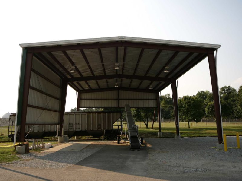 40x75 Green Railroad Canopy Steel Building located in Louisville Kentucky