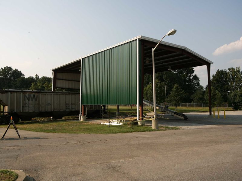 40x75 Green Railroad Canopy Steel Building located in Louisville Kentucky