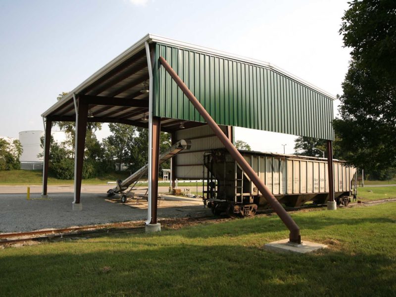 40x75 Green Railroad Canopy Steel Building located in Louisville Kentucky