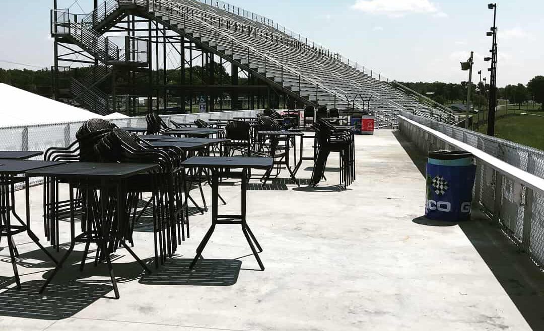 Watkins Glen Racetrack silver seating rows and bleachers