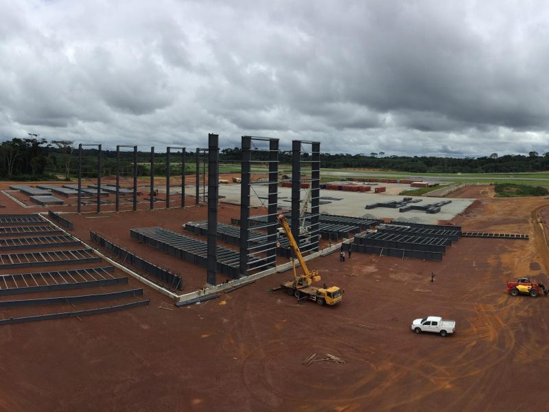 Construction site for twin hangars featuring 164 x 247 x 75 prefabricated steel building
