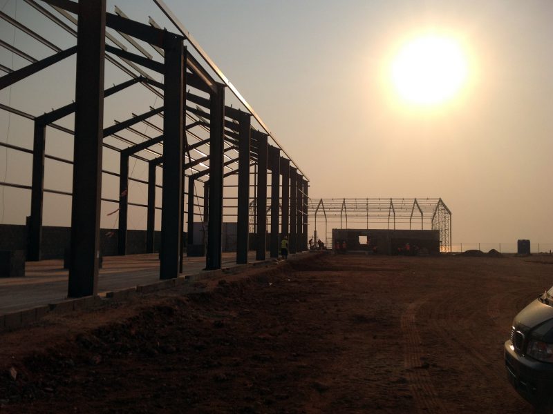Steel commercial canopy under construction in Angola