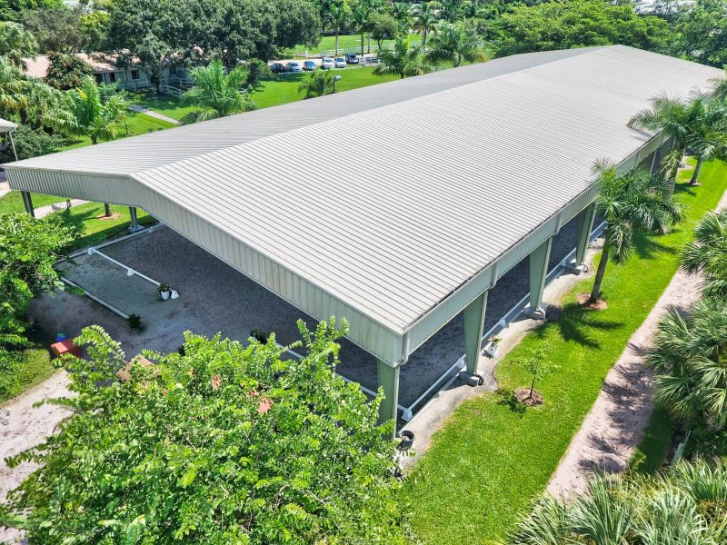 Aerial image of Allied Steel Buildings project for a 16,000 square foot covered riding arena