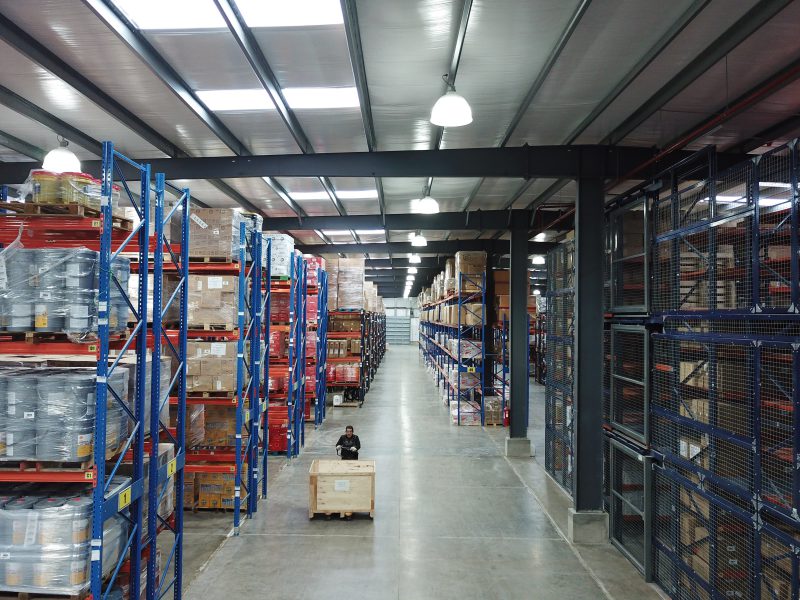 Interior of the prefabricated steel warehouse and showroom located in Punta Areas, Chile