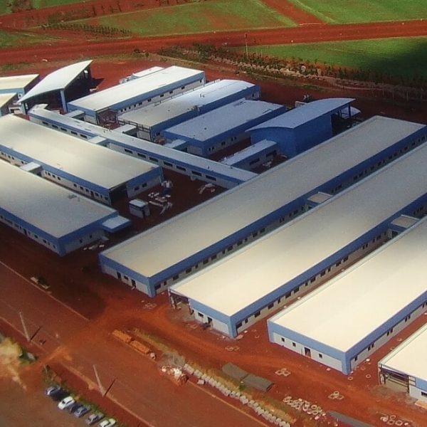 Pre-engineered steel building construction for Children's Hospital in Maringa, Brazil, aerial