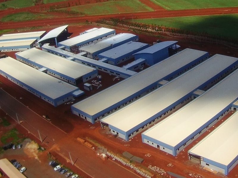 Pre-engineered steel building construction for Children's Hospital in Maringa, Brazil, aerial