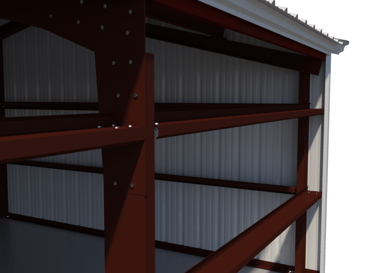 True Built red-oxide columns and roof/wall supports