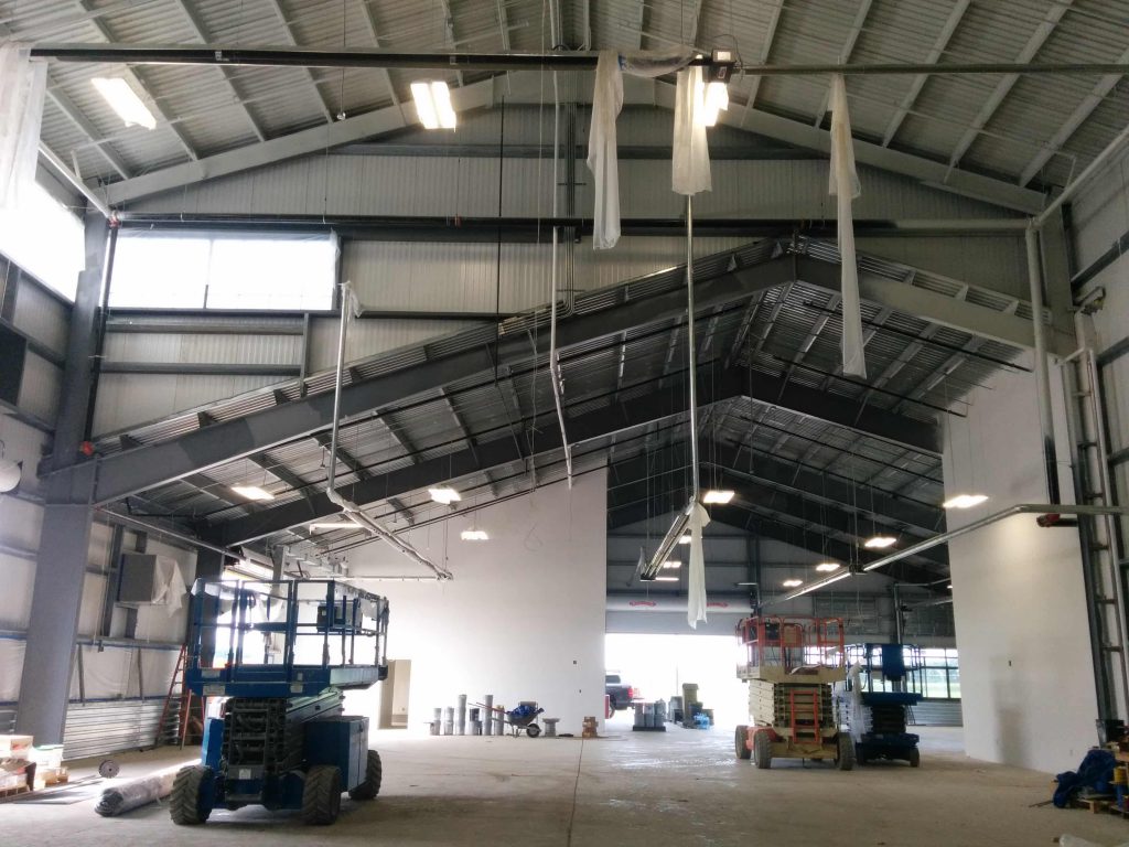 Interior of a steel industrial hangar in Dover