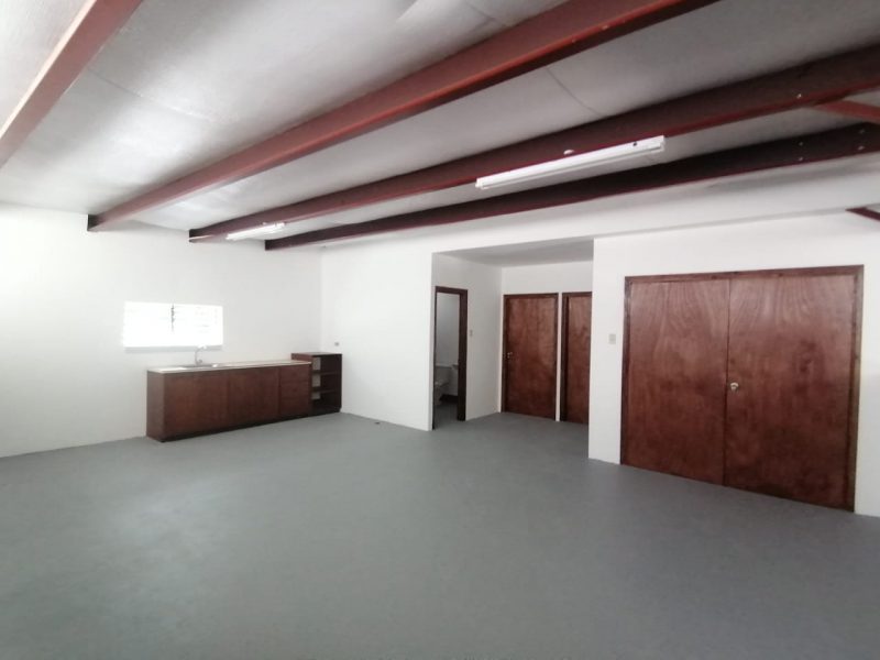 Interior of a low-rise metal building animal rescue office