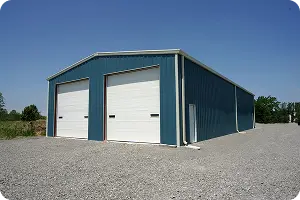 Compact Allied metal building with two garage doors