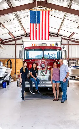 Allied team standing inside a completed steel building